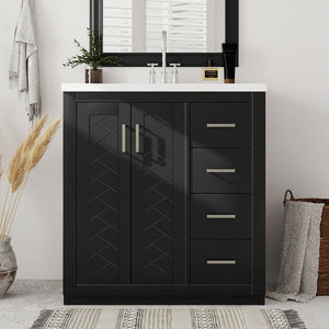Bathroom Vanity with Ceramic Sink and Storage Cabinet - Dark Green, White, Black, or Blue