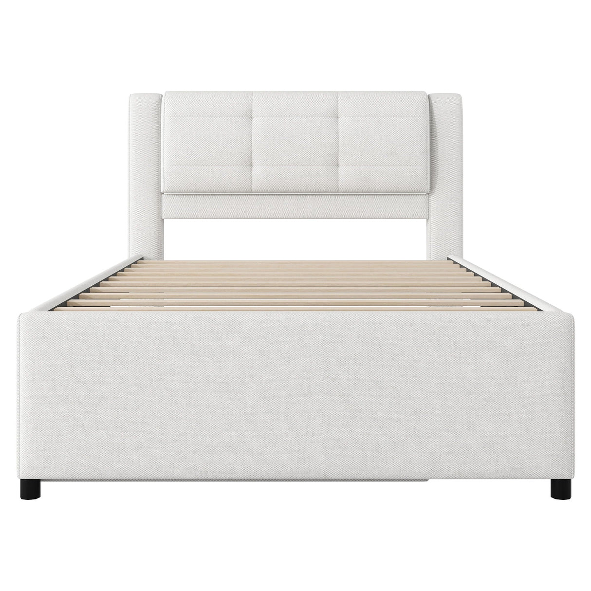 Upholstery Platform Bed With Trundle, Trundle Can Be Flat Or Erected
