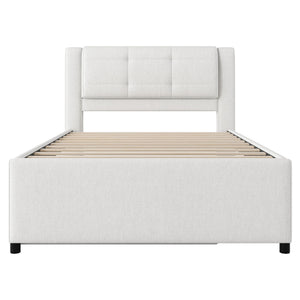 Upholstery Platform Bed With Trundle, Trundle Can Be Flat Or Erected