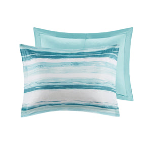 8 Piece Printed Seersucker Comforter and Quilt Set Collection Aqua King/Cal King