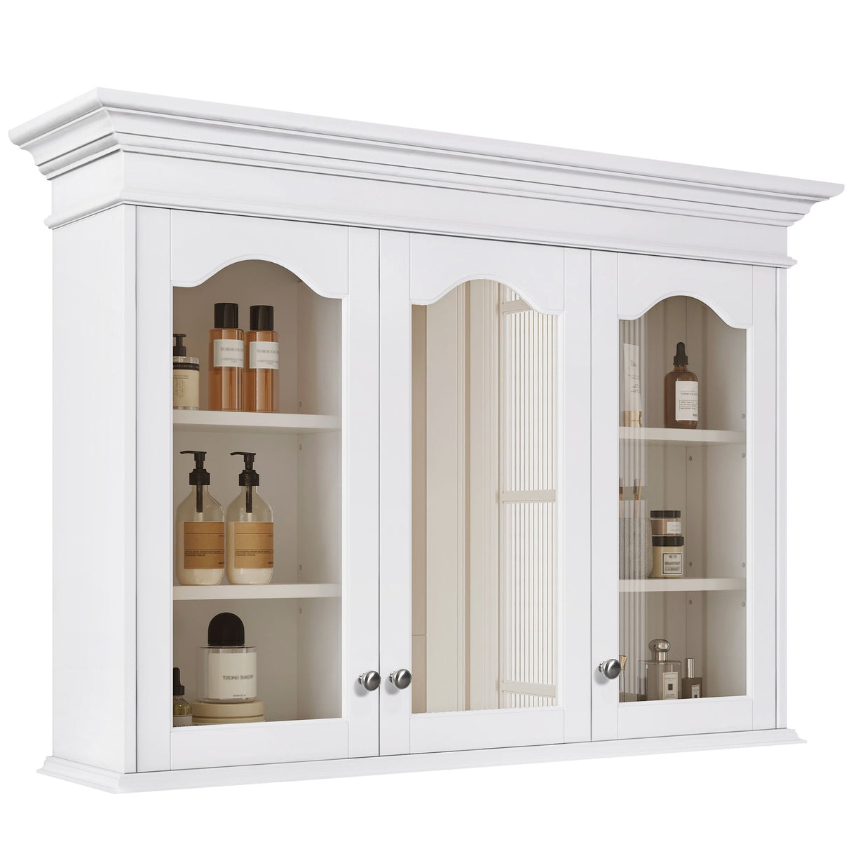 Medicine Cabinet With Mirror Door And Adjustable Shelves, Wall-Mounted Bathroom Storage Cabinet - White