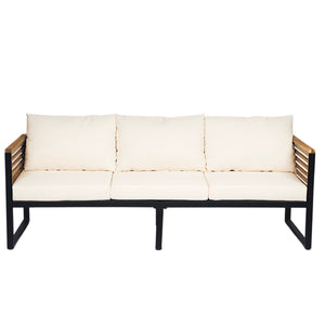 Outdoor 4-Piece Acacia Wood and Metal Patio Sofa Set