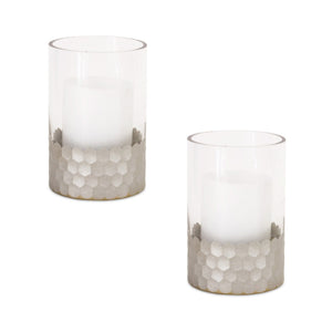Glass-Hurricane-Candle-Holder-with-Honeycomb-(Set-of-2)-Candle-Holders