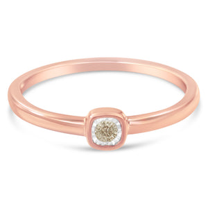 14K Rose Gold Plated .925 Sterling Silver 1/20 Carat Diamond Square Cushion-Shaped Miracle Set Petite Fashion Promise Ring (J-K Color, I1-I2 Clarity) - Size 6