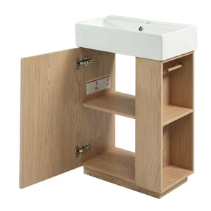 Bathroom Vanity With Sink, Freestanding Wood Grain Cabinet With Storage