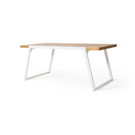 Outdoor Dining Table with Slat Top, Teak and White