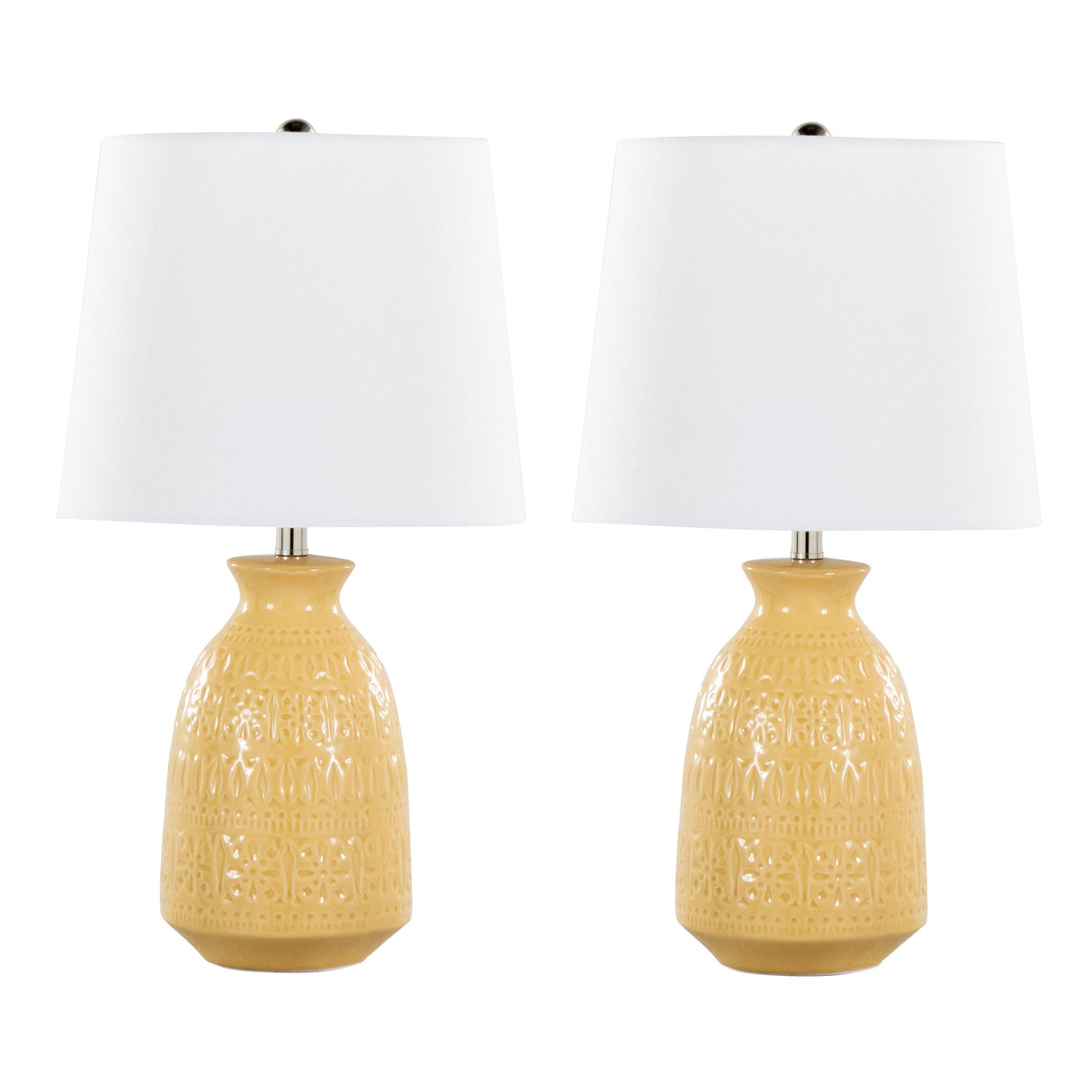 Balconee 20" Ceramic Table Lamp with Vase Shaped Base and Textured Pattern, Set of 2