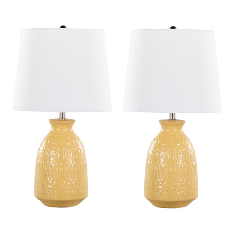 Balconee 20" Ceramic Table Lamp with Vase Shaped Base and Textured Pattern, Set of 2