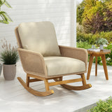 Contemporary Minimalist Beige Wicker Rocking Chair