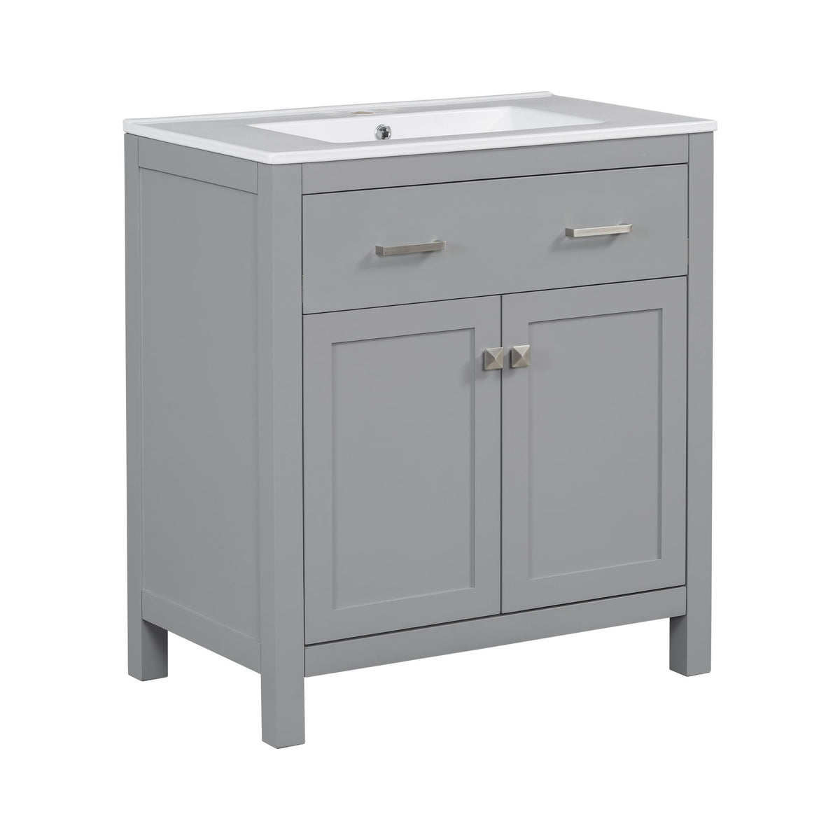 Bathroom Vanity With Ceramic Sink, Modern Single Bathroom Cabinet With 2 Doors And A Shelf, Soft Close Doors