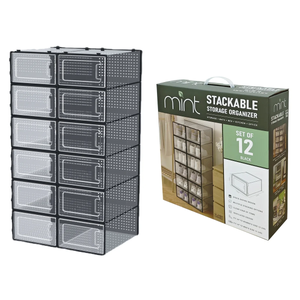 12 Pack of Plastic Stackable Shoe Boxes