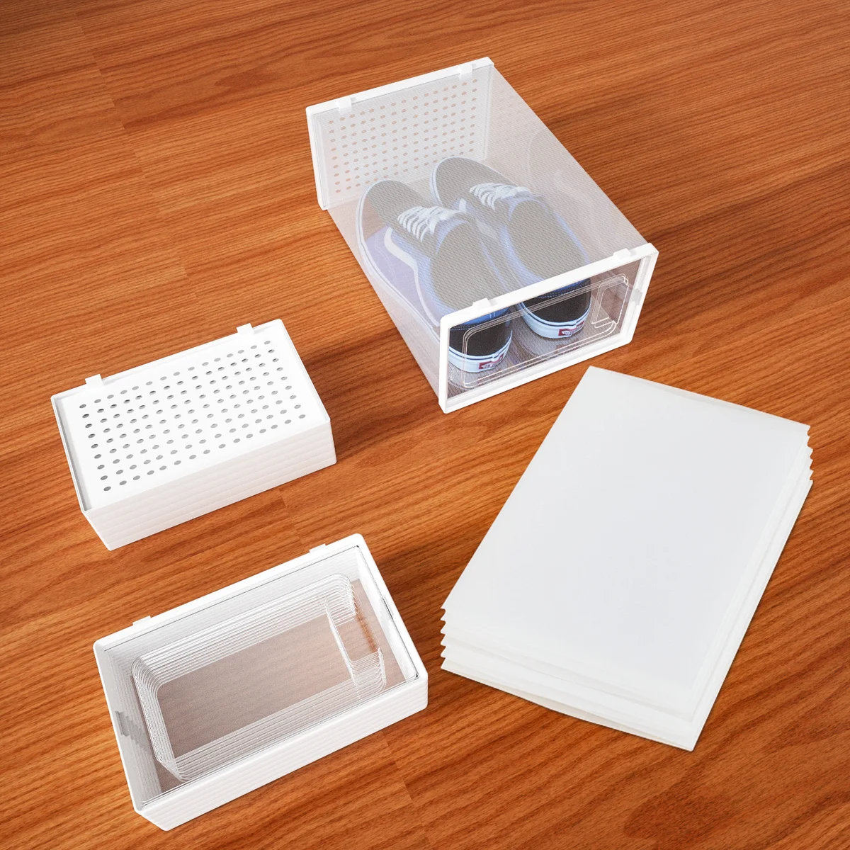 12 Pack of Plastic Stackable Shoe Boxes