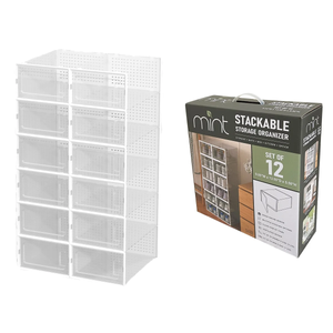 12 Pack of Plastic Stackable Shoe Boxes