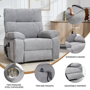 Grey Heat Massage Dual Motor Power Lift Recliner with Chenille Upholstery - Grey