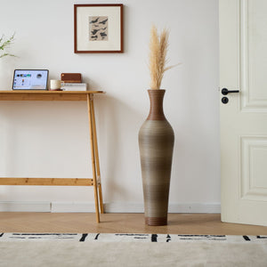 Tall Vase - Brown Decorative Floor Vase, Classic Neat Floor Vase Tall Freestanding Flower Holder, Artificial Rattan Vase, Floor Vase, Flower Holder For Home Decor - Gray