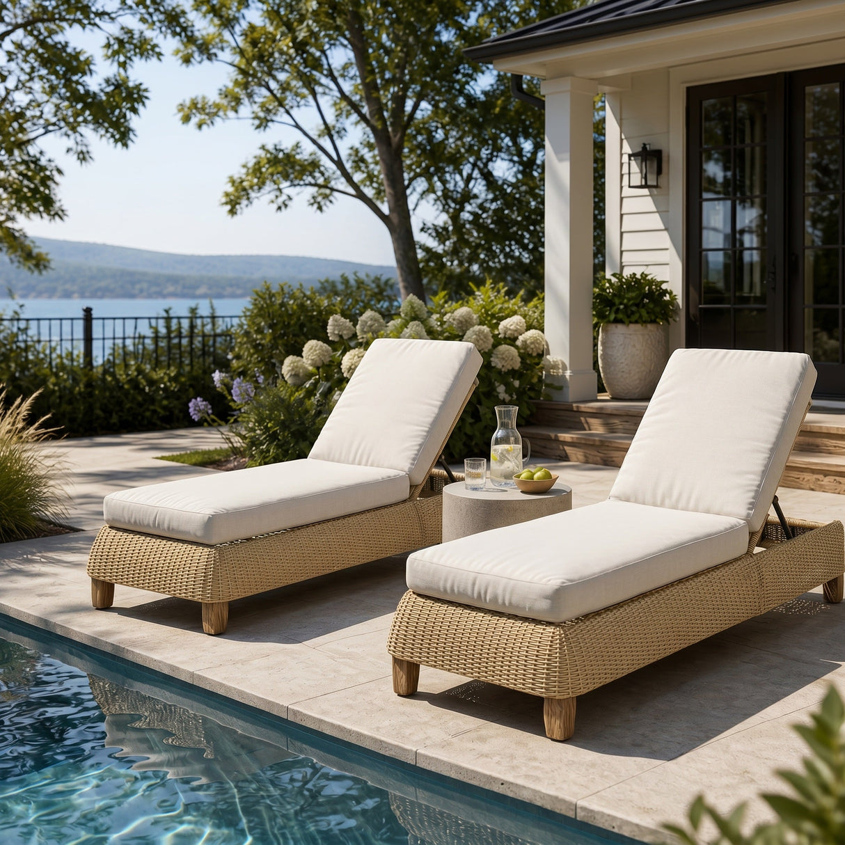Adjustable Outdoor Wicker Chaise Lounge Chairs Set of 2