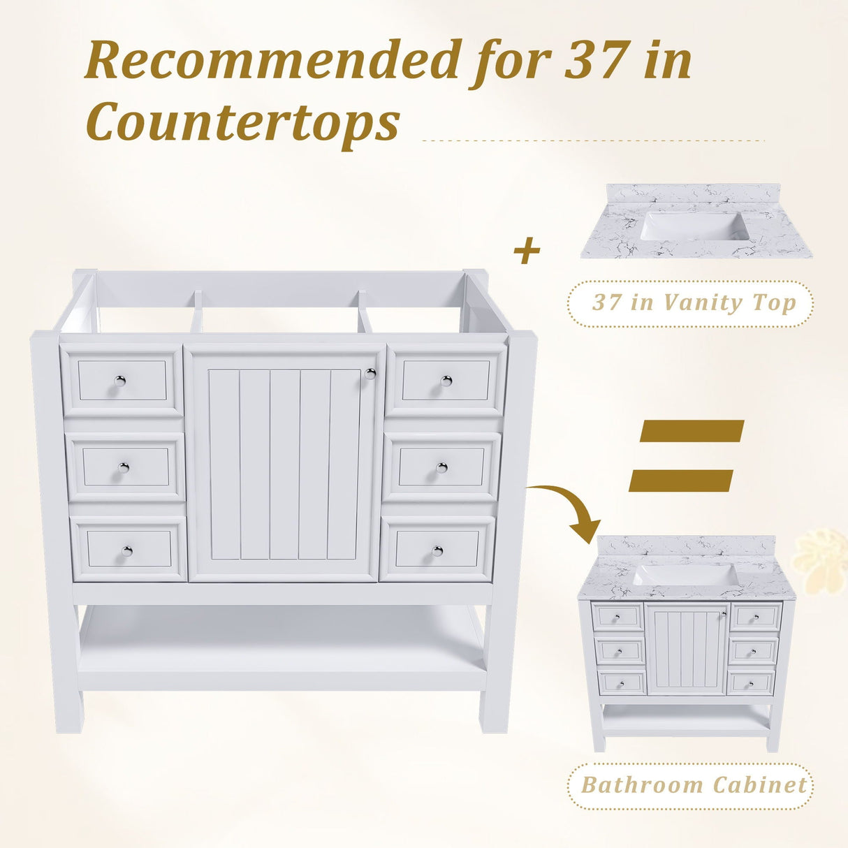 36" Bathroom Vanity With 1 Cabinet And 3 Drawers 1, Storage Solution - White
