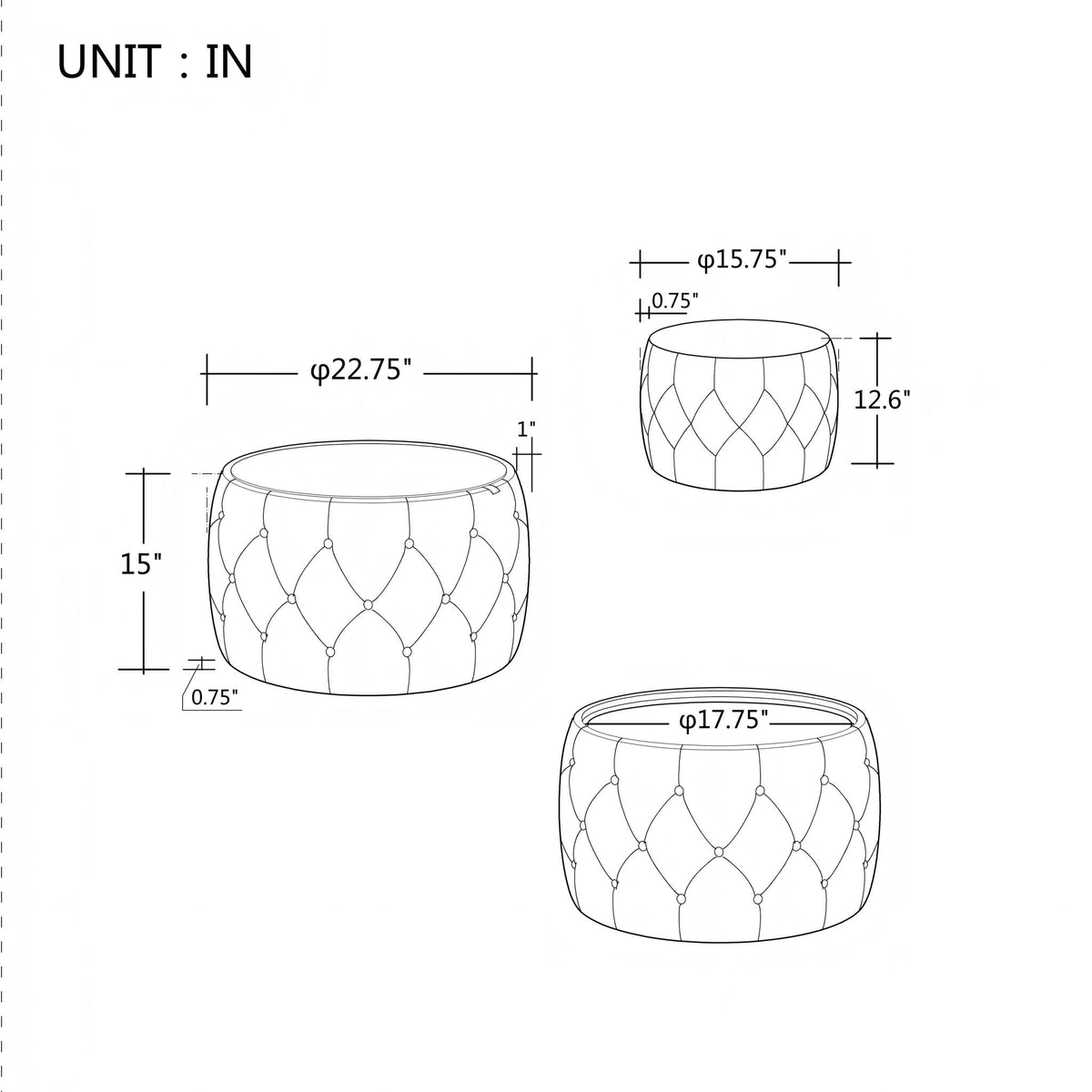 Nesting Ottomans 2 Piece With Tray, 4 In 1 Function