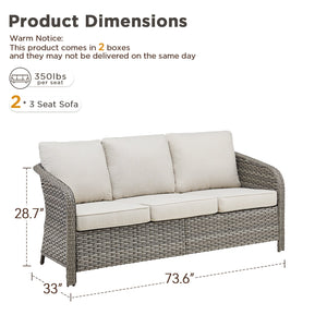 73.6" PE Wicker Rattan Outdoor Furniture Set - 3 Seat Sofa