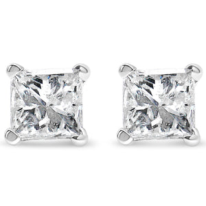 AGS Certified 2/5 Cttw Princess Cut Diamond 14K White Gold 4-Prong Solitaire Square Stud Earrings (L-M Color, I1-I2 Clarity)