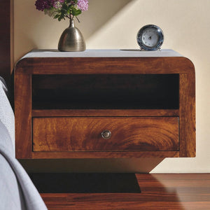 Chunky Chestnut Floating Bedside, 1-Drawer, 1 Open Slot