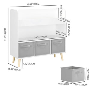 Bookshelf With 3 Bins Storage Shelf for Kids - White