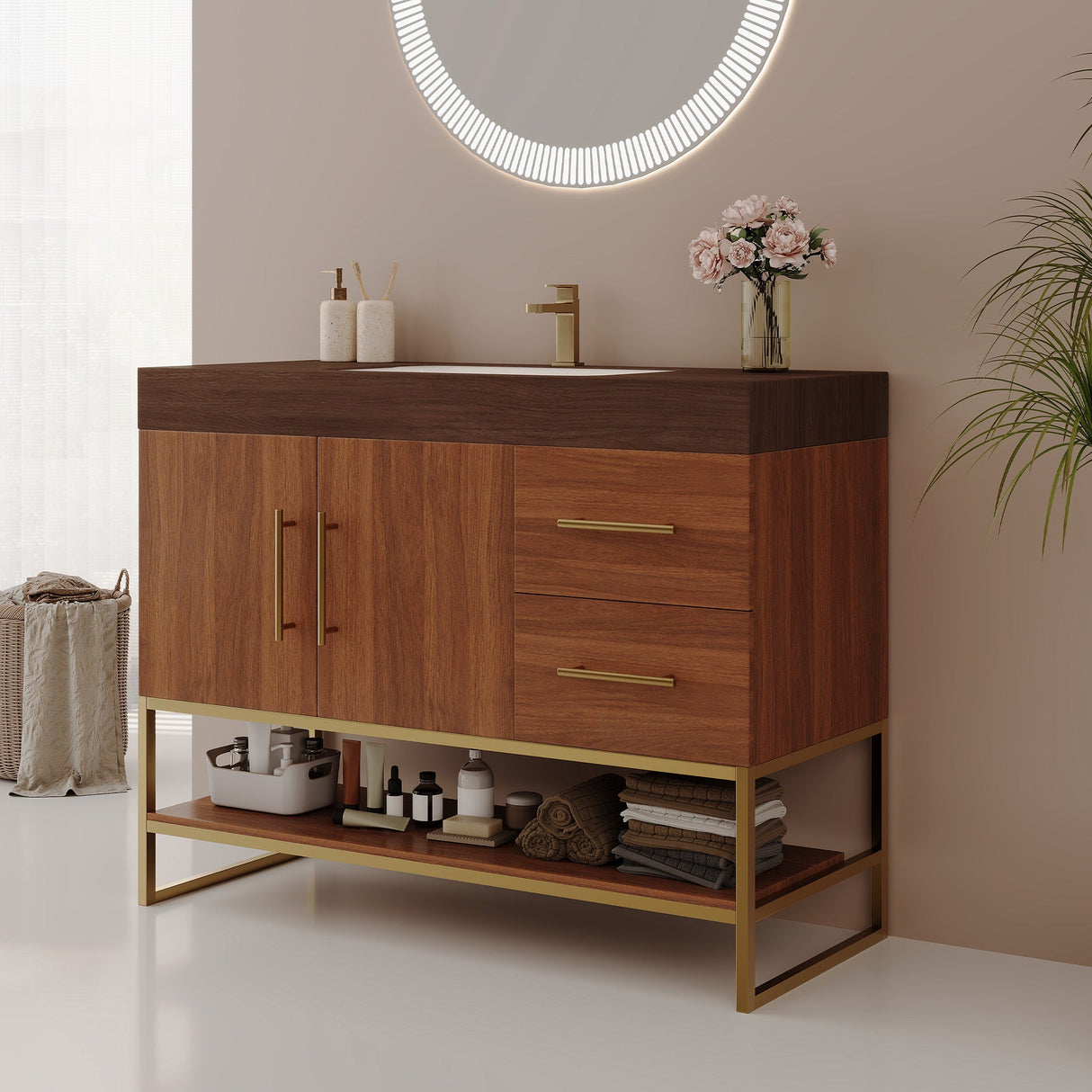 36" Modern Free-Standing Bathroom Vanity with Seamless Ceramic Sink