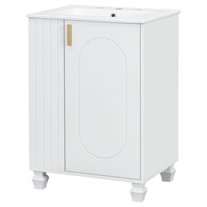 Classic Retro Bathroom Vanity With Sink, Door Shelf, Side Open Storage Frame