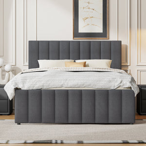 Full Size Upholstered Platform Bed with Twin Size Trundle and 3 Drawers