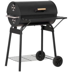 30-Inch Portable Barrel Charcoal BBQ Grill with Thermometer - Steel