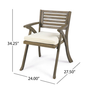 Helen Outdoor Acacia Wood Dining Chair Set of 2 - Gray / Creme