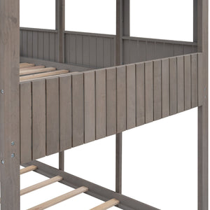 Bunk Bed With Roof, Window, Guardrail, Ladder