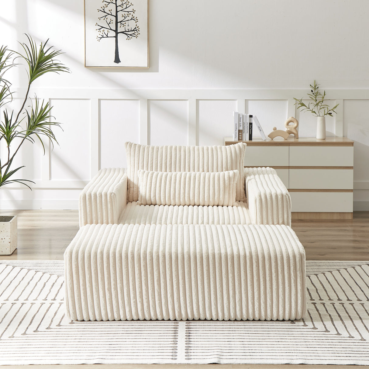 75-Inch Corduroy Sofa Lounge Chair with Removable Footrest