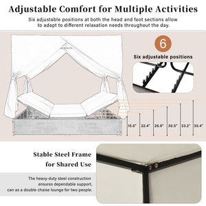 U_STYLE Outdoor Double Chaise Lounge Daybed with Curtains
