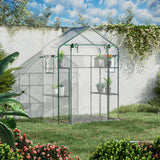 Walk-in-mini-greenhouse-with-mesh-door-&-windows,-portable-garden-green-house-with-3-tiers-6-shelves,-trellis,-&-plant-labels-greenhouses