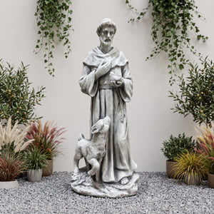 Magnesium Oxide Saint Statue With Lamb Weatherproof Religious Sculpture