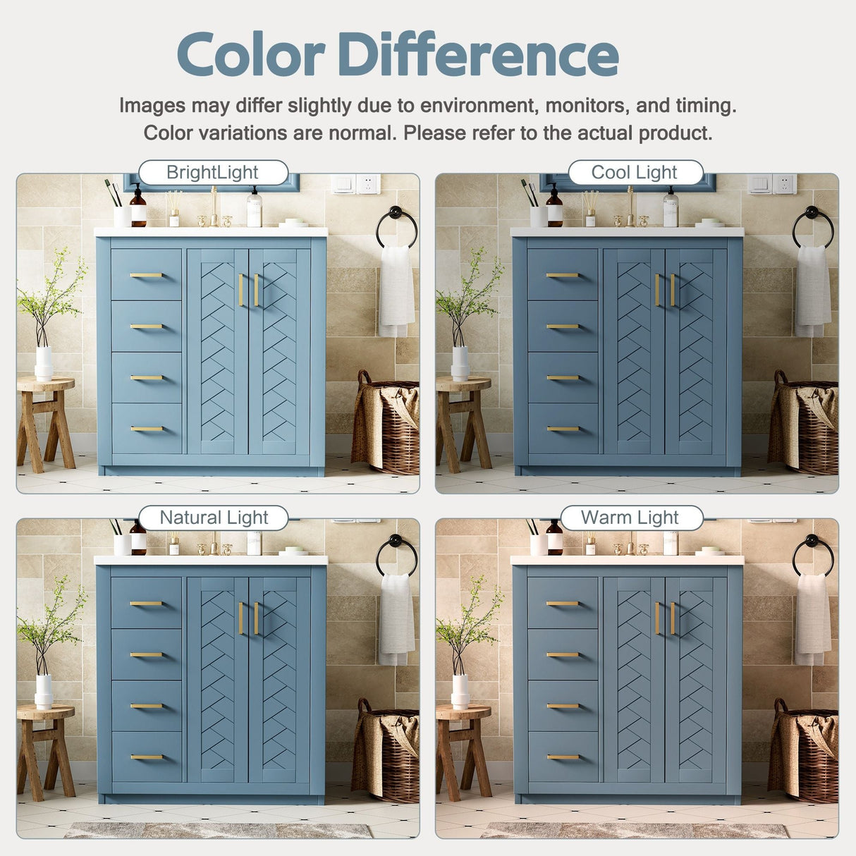 Ceramic Sink Combo, Freestanding Vanity Set With 3 Drawers & Soft Closing Doors