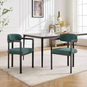 Dining Arm Chairs Set of 2 with Fabric Upholstery and Metal Legs - Green, Orange, or Beige