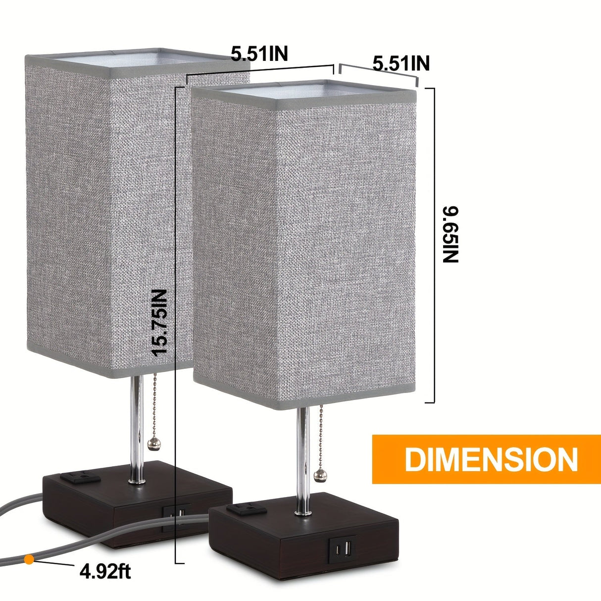 Touch Table Lamp with USB & Outlet – Modern Fabric Shade Bedside Light for Bedroom