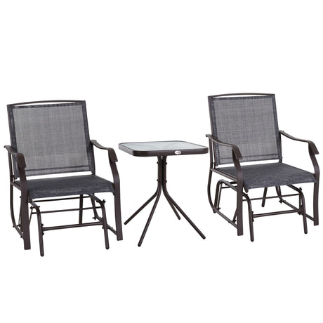 3 piece Modern Steel Outdoor Rocker Set with Tempered Glass Table