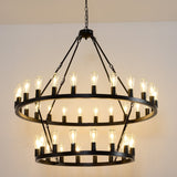 47.24 Inch Matte Black Wagon Wheel Chandelier with 36 Lights