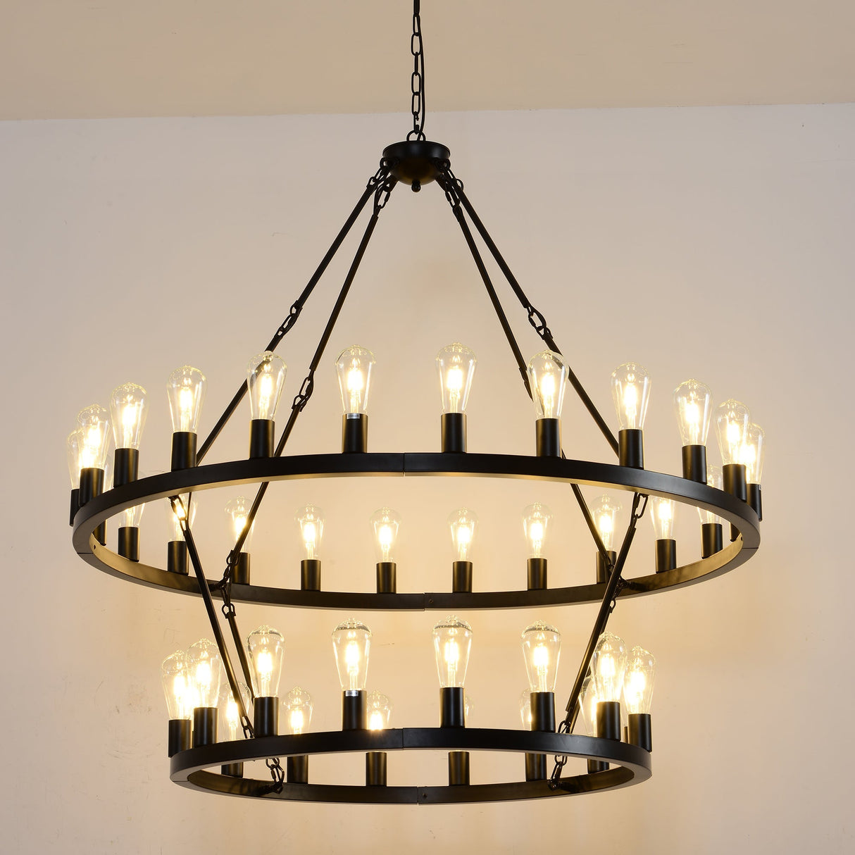 47.24 Inch Matte Black Wagon Wheel Chandelier with 36 Lights
