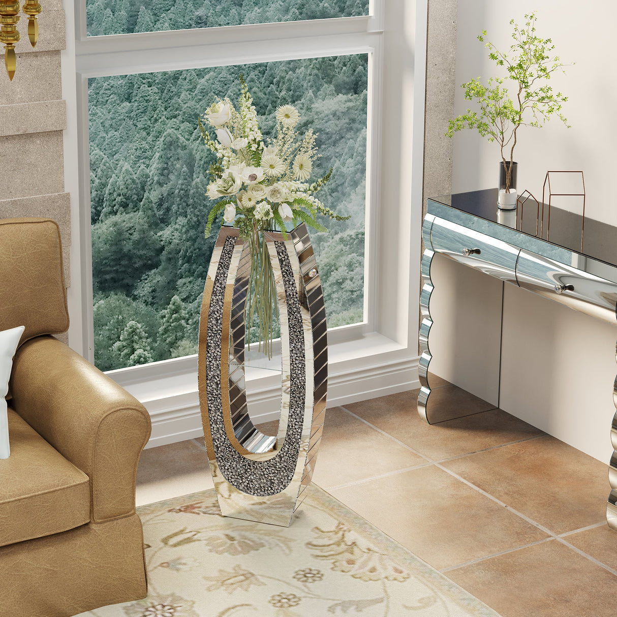 35.82" U-Shaped Tall Decorative Floor Vase