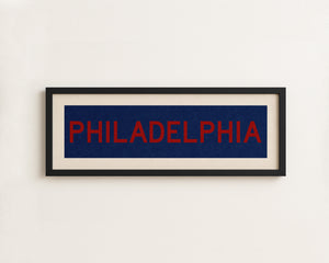 Framed Philadelphia Blue and Red Bus Scroll