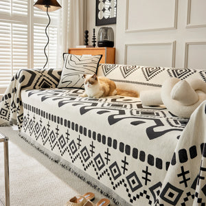 Boho Geometric Chenille Throw Sofa Cover Soft Textured Decorative Couch Blanket