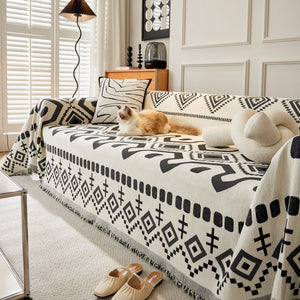 Boho Geometric Chenille Throw Sofa Cover Soft Textured Decorative Couch Blanket