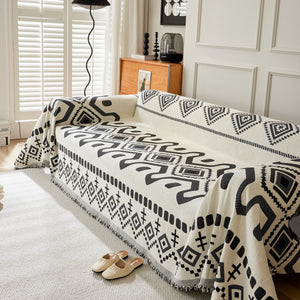 Boho Geometric Chenille Throw Sofa Cover Soft Textured Decorative Couch Blanket