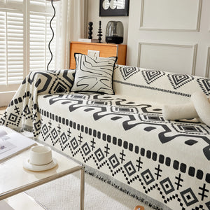 Boho Geometric Chenille Throw Sofa Cover Soft Textured Decorative Couch Blanket