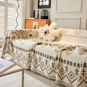 Boho Geometric Chenille Throw Sofa Cover Soft Textured Decorative Couch Blanket