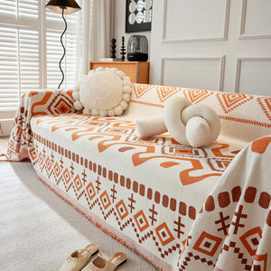 Boho Geometric Chenille Throw Sofa Cover Soft Textured Decorative Couch Blanket